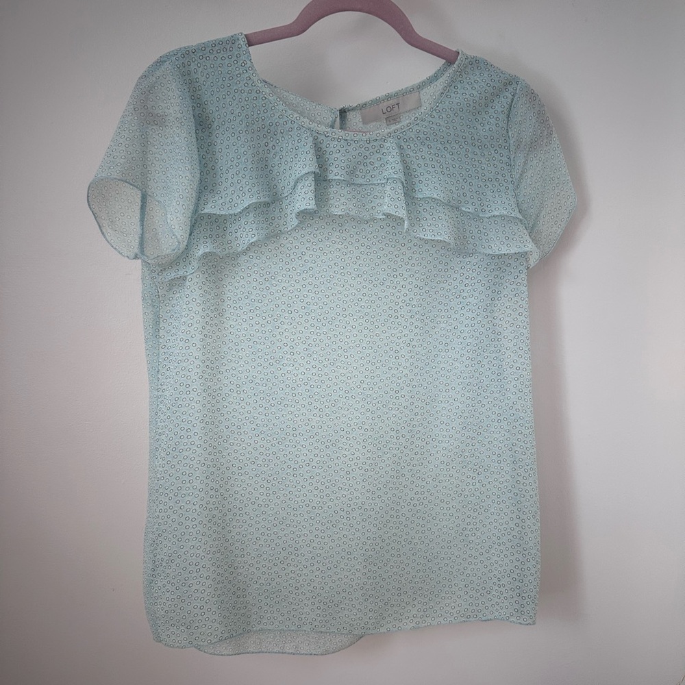 LOFT Soft Blue Ruffle Blouse